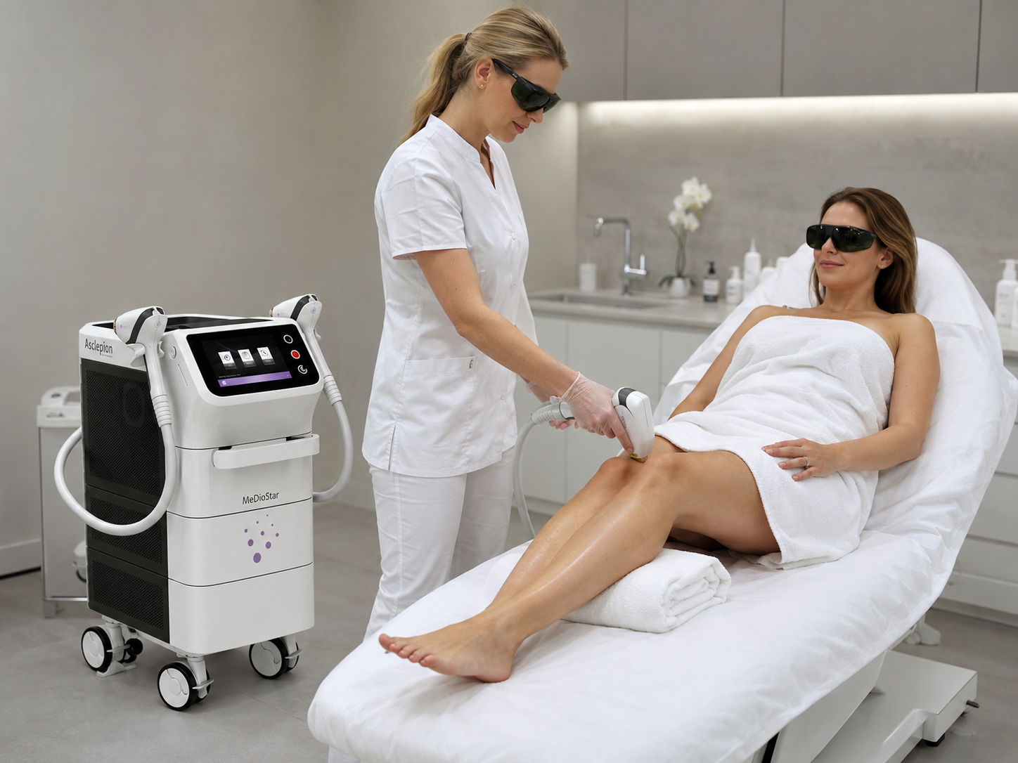 Procedură profesională de epilare cu laser MeDioStar Monolith într-un cabinet estetic din Chișinău